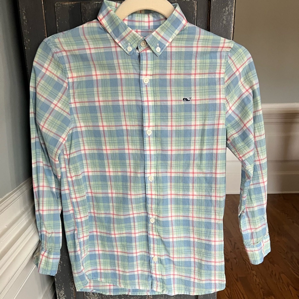 Boys Vineyard Vines Plaid Button-Down Shirt - Blue, Green, Red. Sz S (8-10)